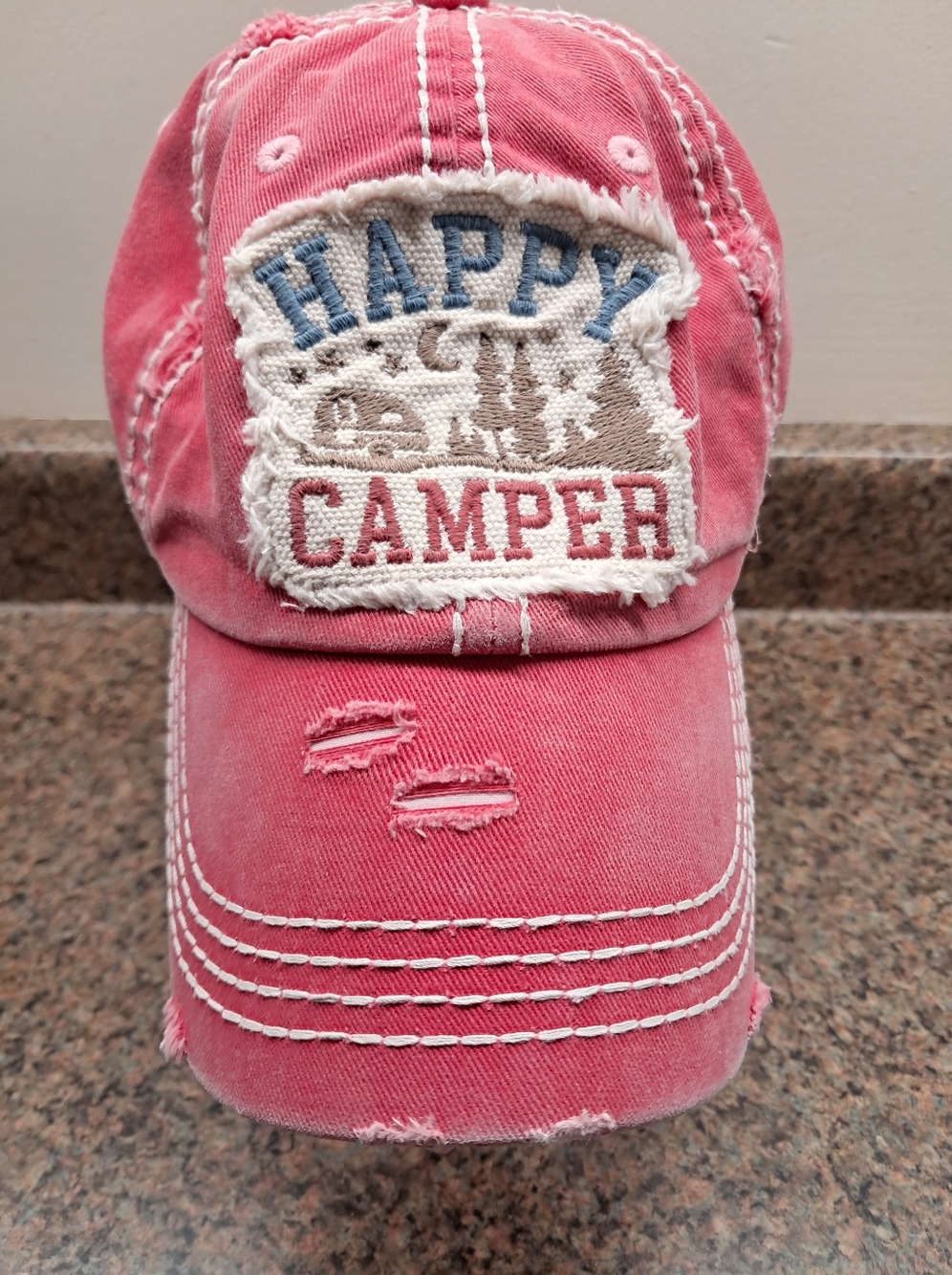 Vintage Look Distressed "Happy Camper" Cap